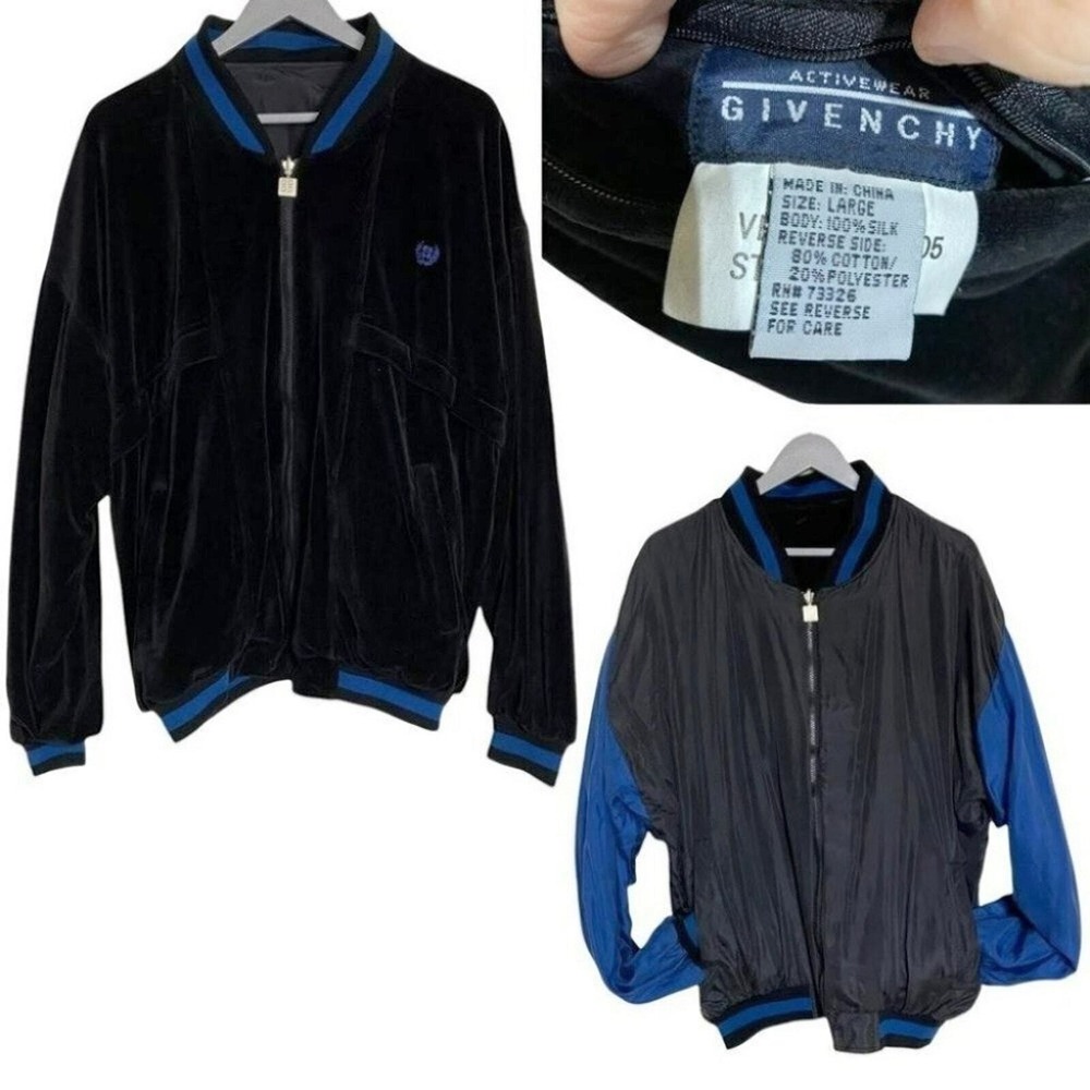 Y2K Givenchy Activewear Reversible Bomber‎ Jacket Black Velvet Blue Nylon Men's